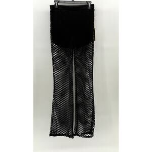 IRIS Women's Black Diamond Mesh Lined Pull-On Elastic Waist Wide-Leg Pant SZ M